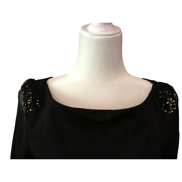 Miusol Black Long-Sleeve Dress With Beaded Shoulder Accents & Sheer Sleeves Size - Picture 5 of 8